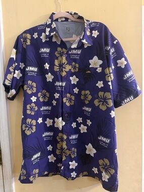 JMU College of Business Purple Floral Hawaiian Short-Sleeve Button-Down Shirt, L